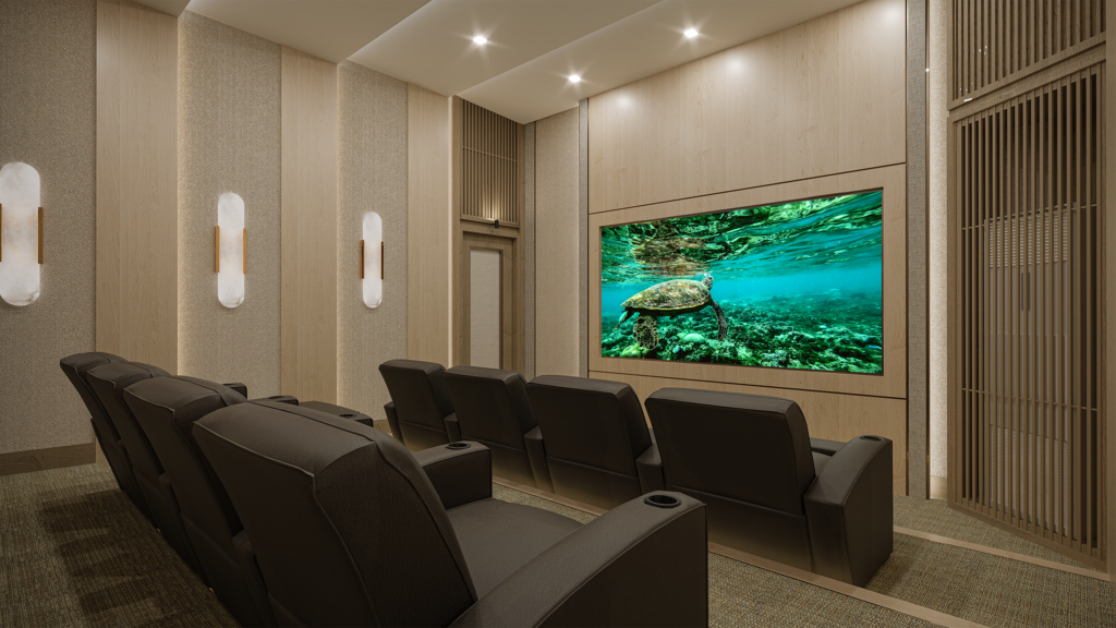 Private cinema room in Amisa Residence, designed for comfort with plush seating and an immersive entertainment experience.